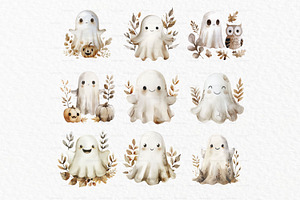 Cute Ghost Watercolor Clipart PNG