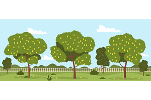 Orchard with pear trees and ripe, an Object Illustration by YummyBuum
