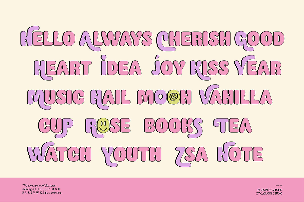Bliss Bloom Bubbly Cute Typeface, a Sans Serif Font by Casloop Studio (Photo 8 of 9)