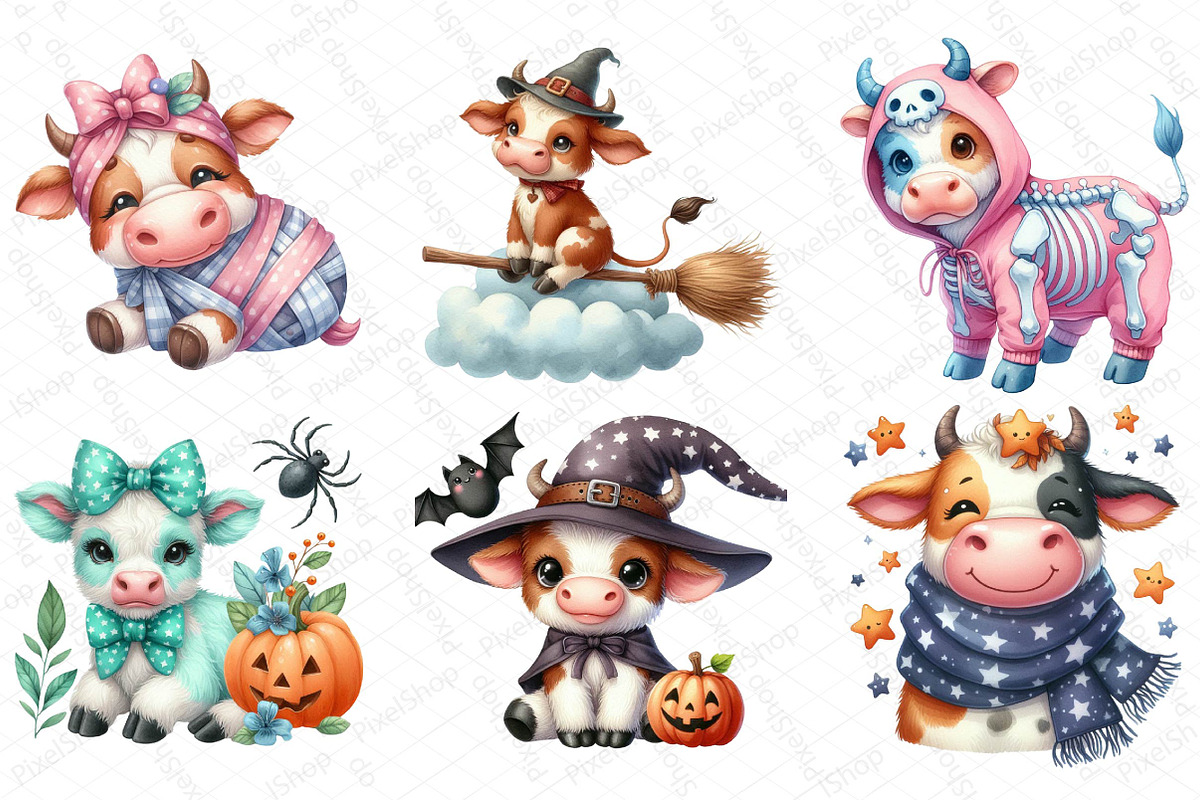Halloween Cute Cow Clipart, an Illustration by DreamPrint404 (Photo 3 of 4)