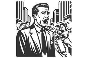Man shouting in crowd lost in, a Person Illustration by AlexArt