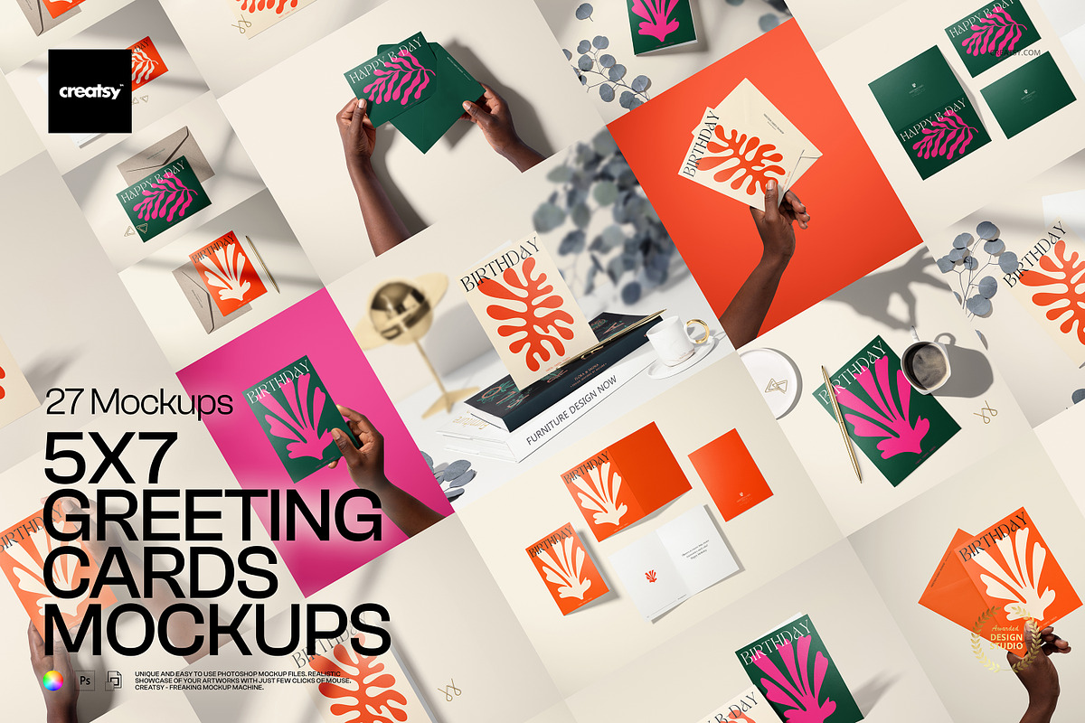 5x7 Folded Greeting Cards Mockup Set, a Merchandise Mockup by creatsy5 (Photo 1 of 33)