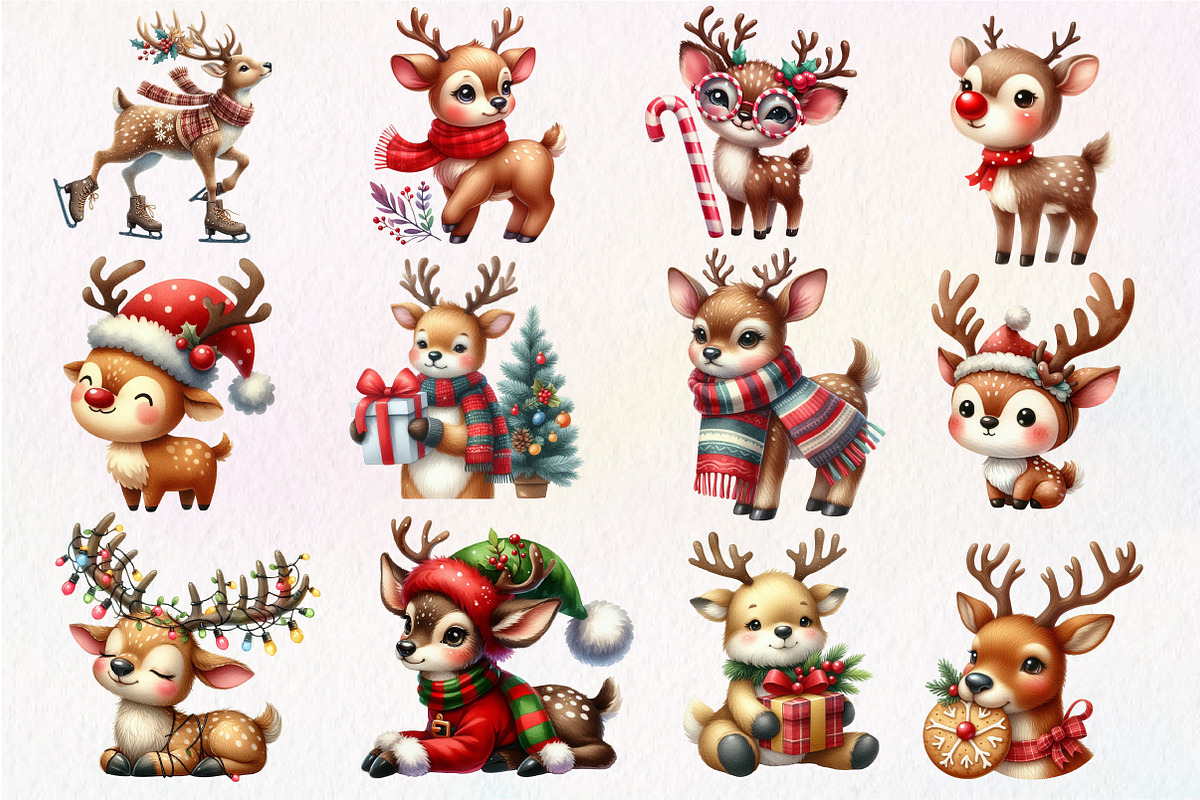 Christmas Cute Reindeer Clipart, an Illustration by Dream Creation (Photo 5 of 5)
