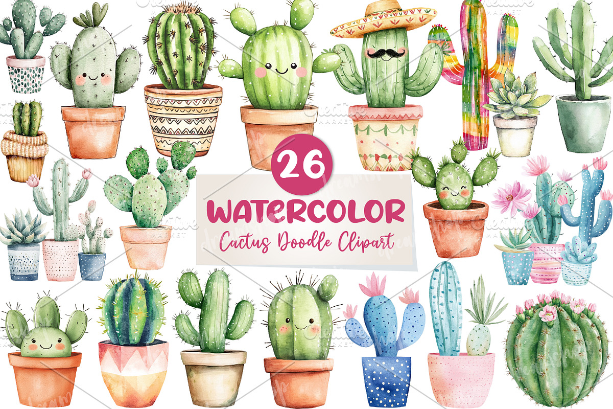 Cactus Doodle Sublimation Clipart, an Illustration by CreationArt (Photo 1 of 5)