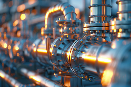 Oil and gas industry, modern pipelines in chemical production facility, an Industrial Photo by AlyaAnd