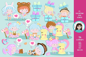 Valentine day kawaii cliparts