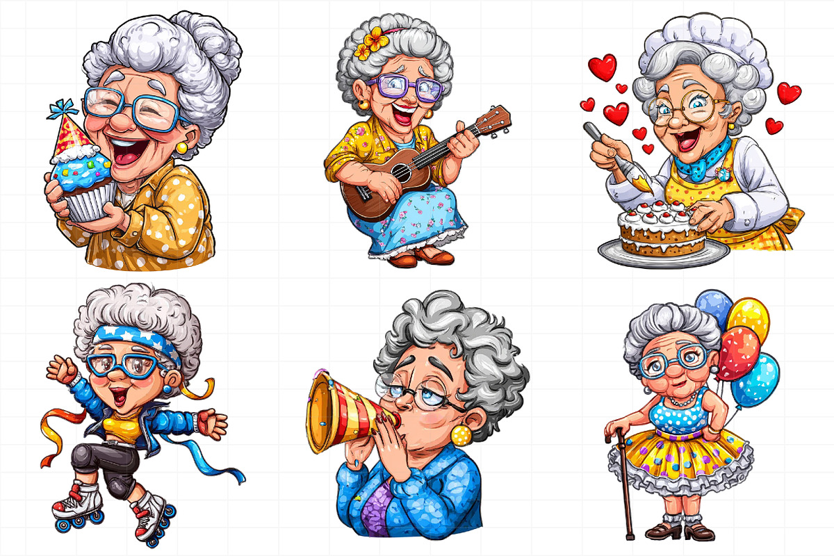 Whimsical Old Lady Birthday Clipart, an Illustration by Daily.Designs (Photo 3 of 7)