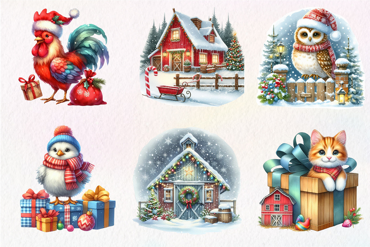 Vintage Christmas Farm Clipart, an Illustration by Dream Creation (Photo 4 of 7)