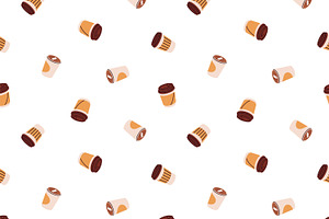 Coffee Drinks Cups Seamless Patterns