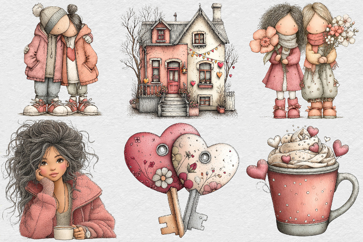 Watercolor Valentines Day Clipart Bu, an Illustration by DreamCafeArt (Photo 3 of 6)