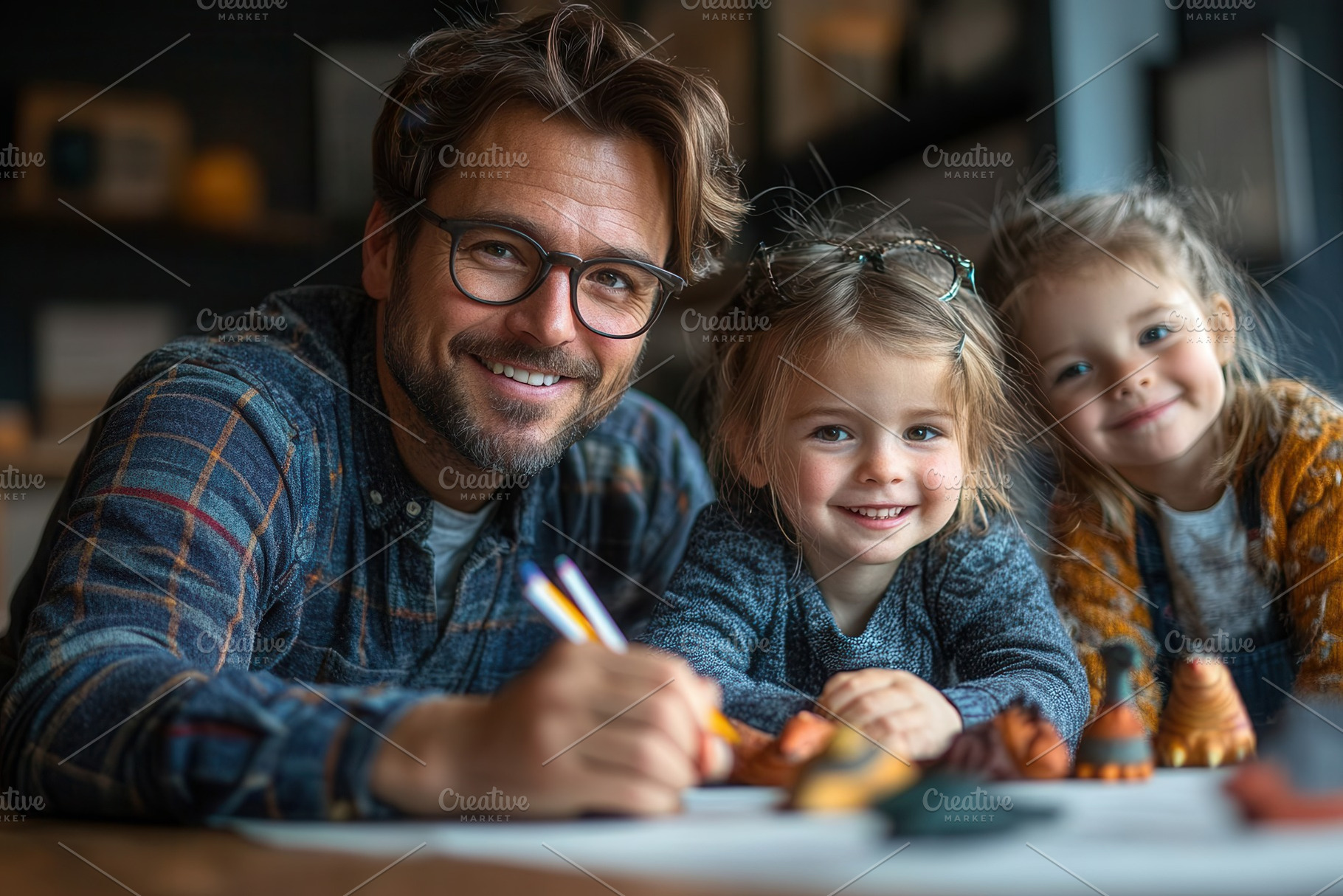 Father and two daughters enjoying cr, a Photo by Tanuart