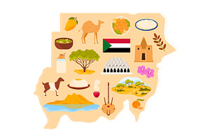 Travel to Sudan set, culture and, an Animal Illustration by Flashvector