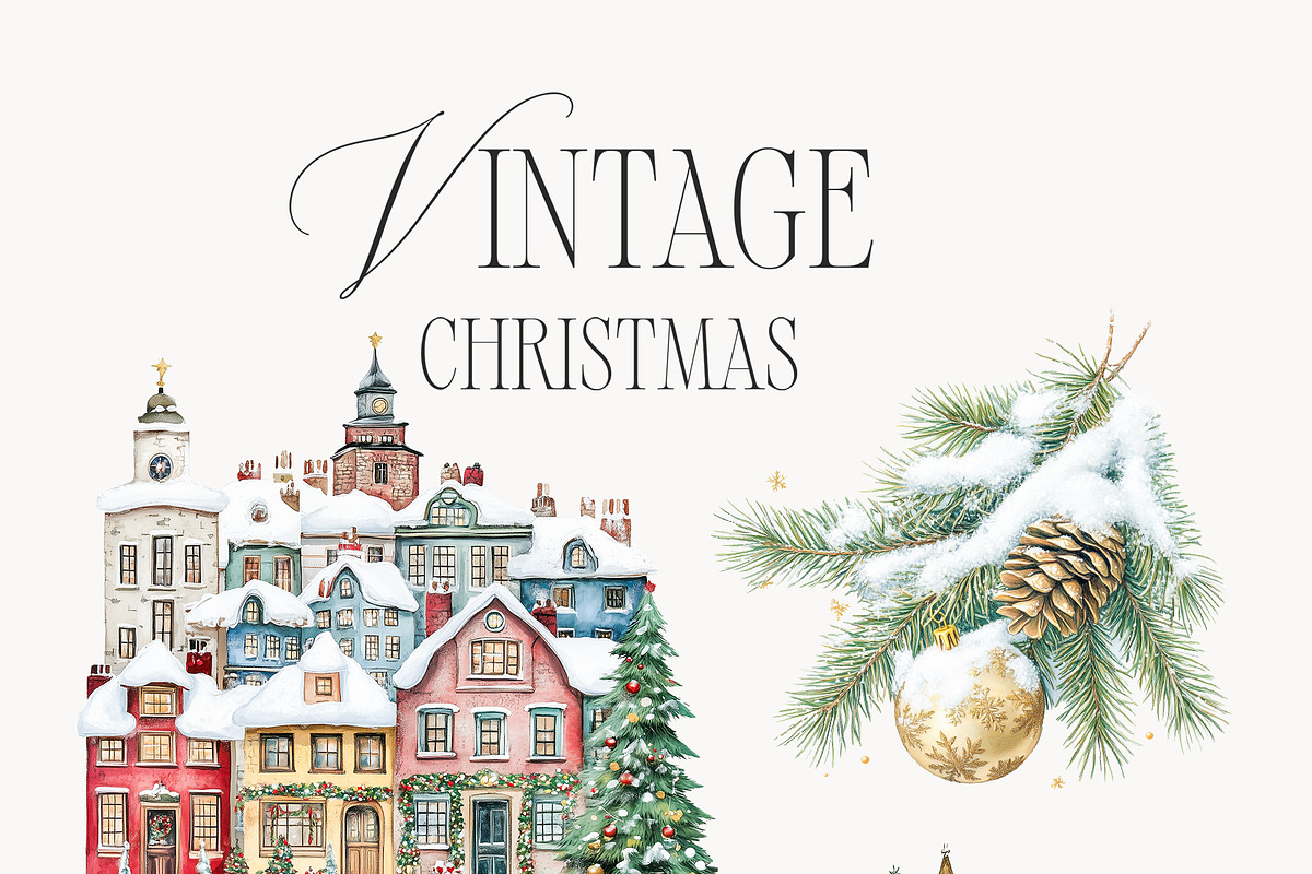 Vintage Christmas Clipart Collection, a Seasonal Illustration by studioequinox (Photo 2 of 8)
