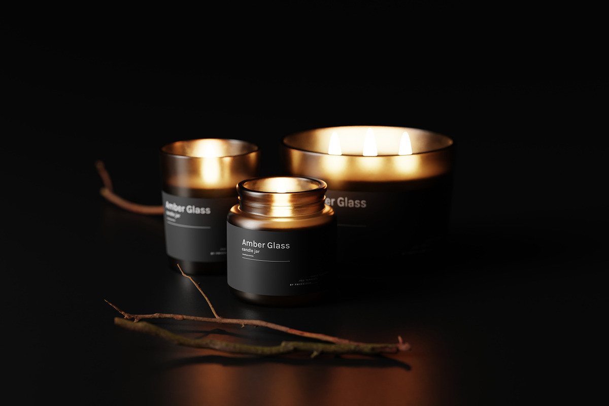 Amber Glass Candle Mockup Kit, a Merchandise Mockup by pmvch (Photo 2 of 27)
