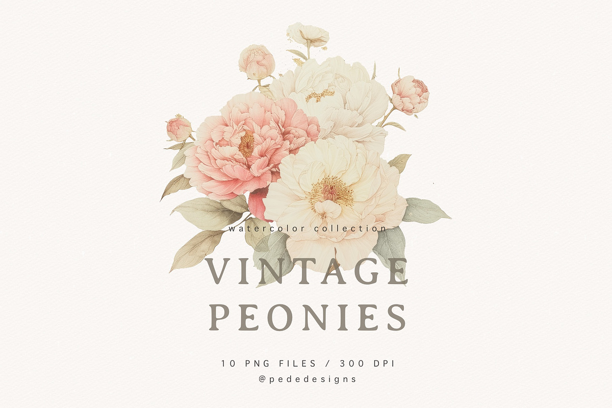 Vintage Peonies, a Decorative Illustration by PeDe Designs (Photo 4 of 7)