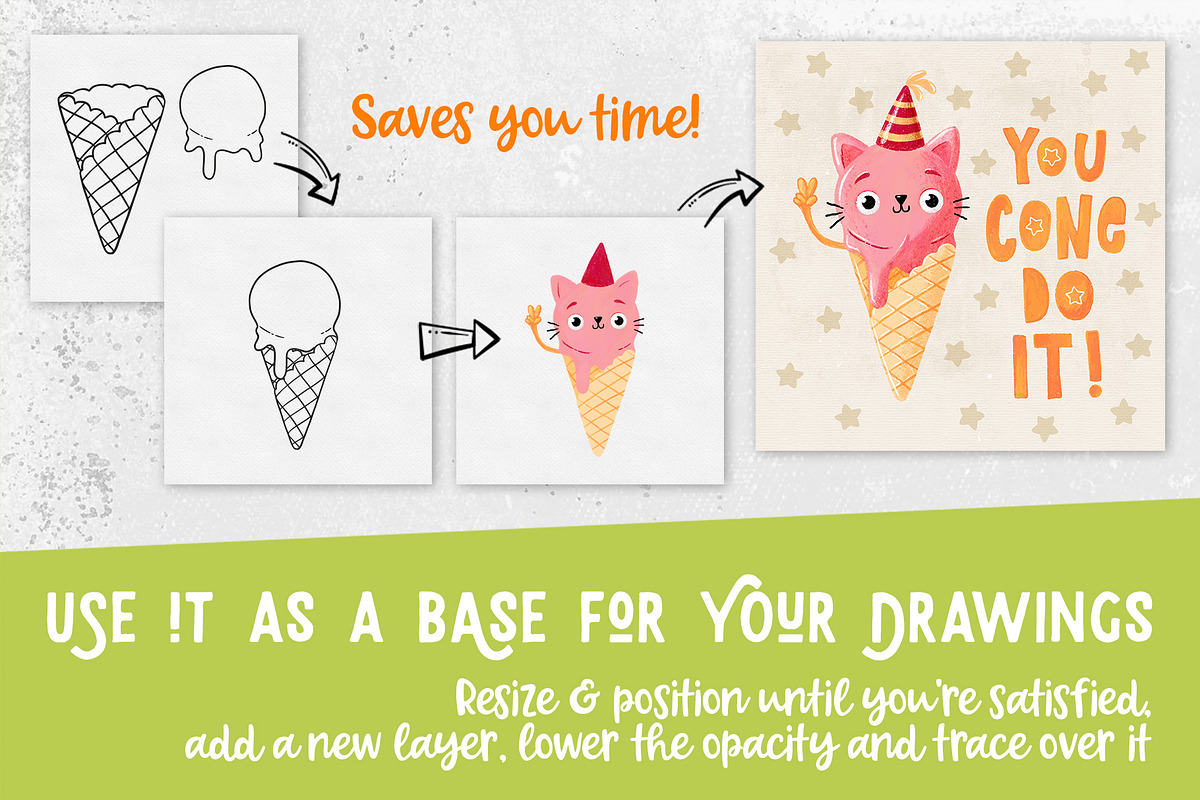 Procreate Icecream & Fruits Stamps, a Brush Add-On by PrettyLittlePigs (Photo 3 of 9)