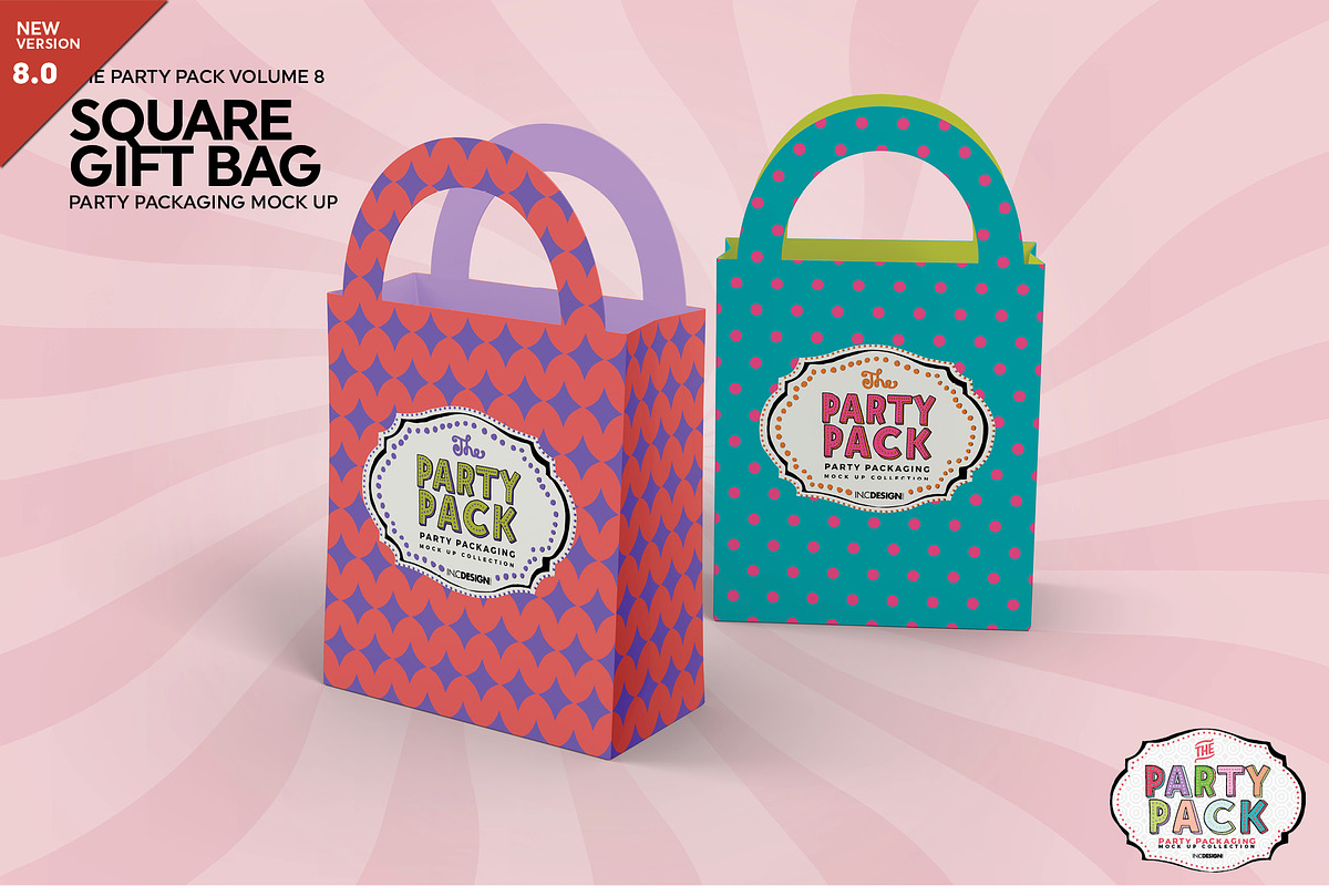 Party Square Gift Bag Pack Mockup, a Cups & Container Mockup by INCDesign (Photo 1 of 7)