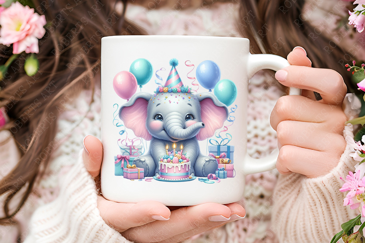 Elephant Birthday Watercolor Clipart, an Illustration by RobertsArt (Photo 5 of 8)