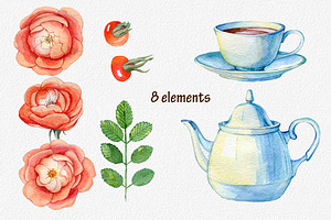 Watercolor Clipart Tea Time