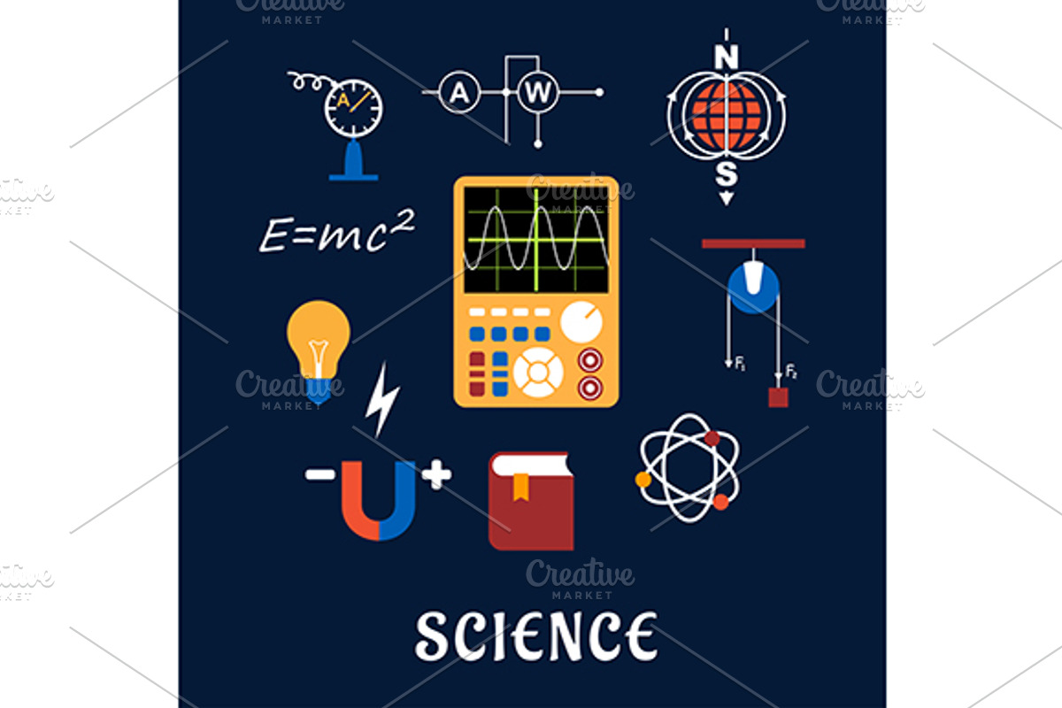 Science physics flat icons set, a Background Graphic by Vector Tradition