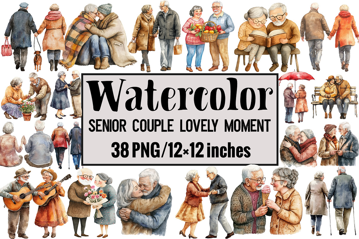 Watercolor Senior Couple Lovely Mome, an Illustration by Design Market (Photo 1 of 3)