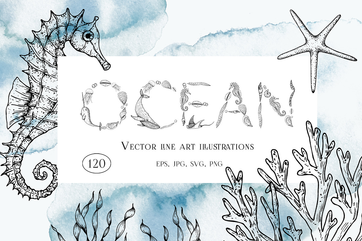 Ocean | Vector line art collection, an Illustration by Navenzeles (Photo 1 of 11)