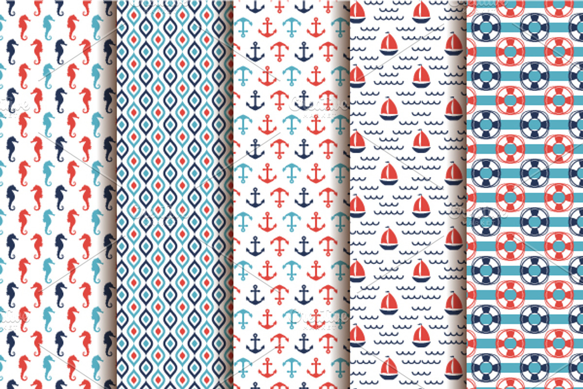 Nautical and sea seamless patterns, a Pattern Graphic by JuliaMalinovskaya (Photo 3 of 3)