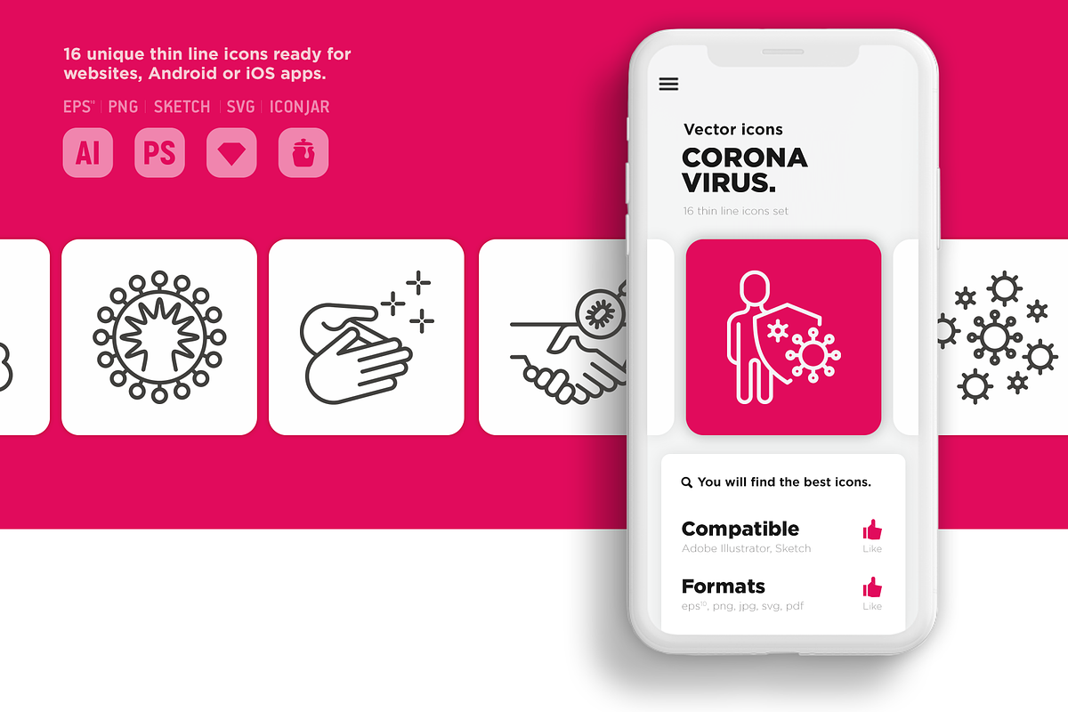 Coronavirus | 16 Thin Line Icons, an Outline Icon by Alex Blogoodf (Photo 10 of 15)
