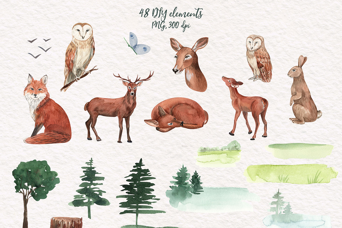 Mountains Woodland Animal Watercolor, an Animal Illustration by Catch the Dream Art (Photo 8 of 9)