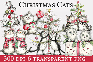 Whimsical Christmas Cats, an Illustration by Designworld