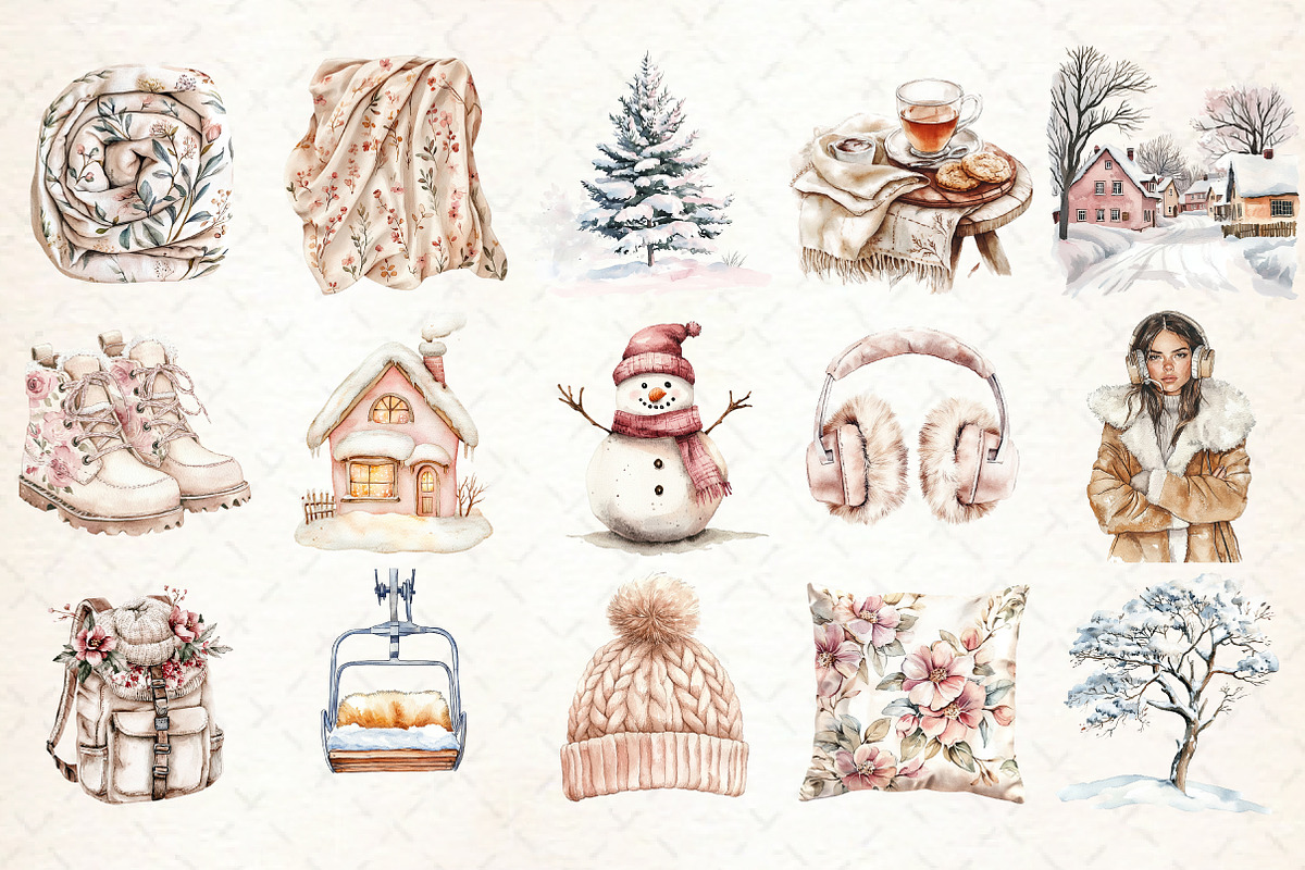 Watercolor Ski Resort Clipart, Cozy, an Illustration by Libby Wishes (Photo 4 of 8)