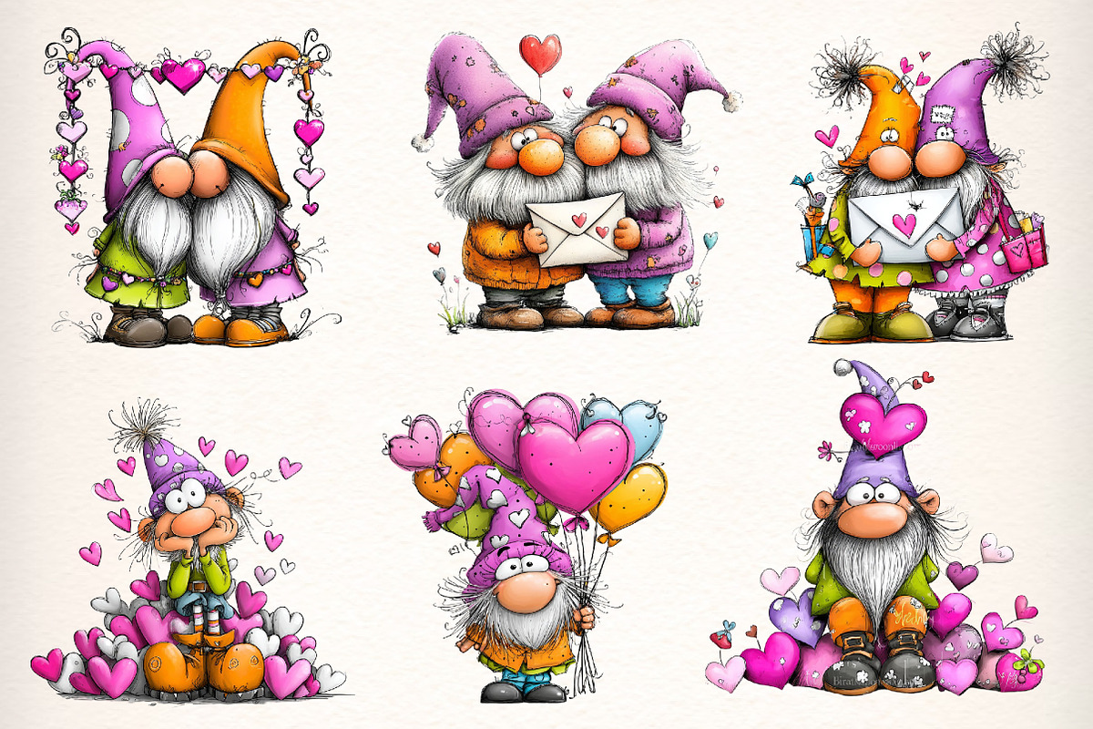 Quirky Valentines Gnome Clipart, an Illustration by Dream Creation (Photo 2 of 6)