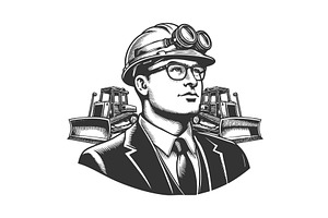 Engineer in hard hat bulldozers, an Illustration by AlexArt