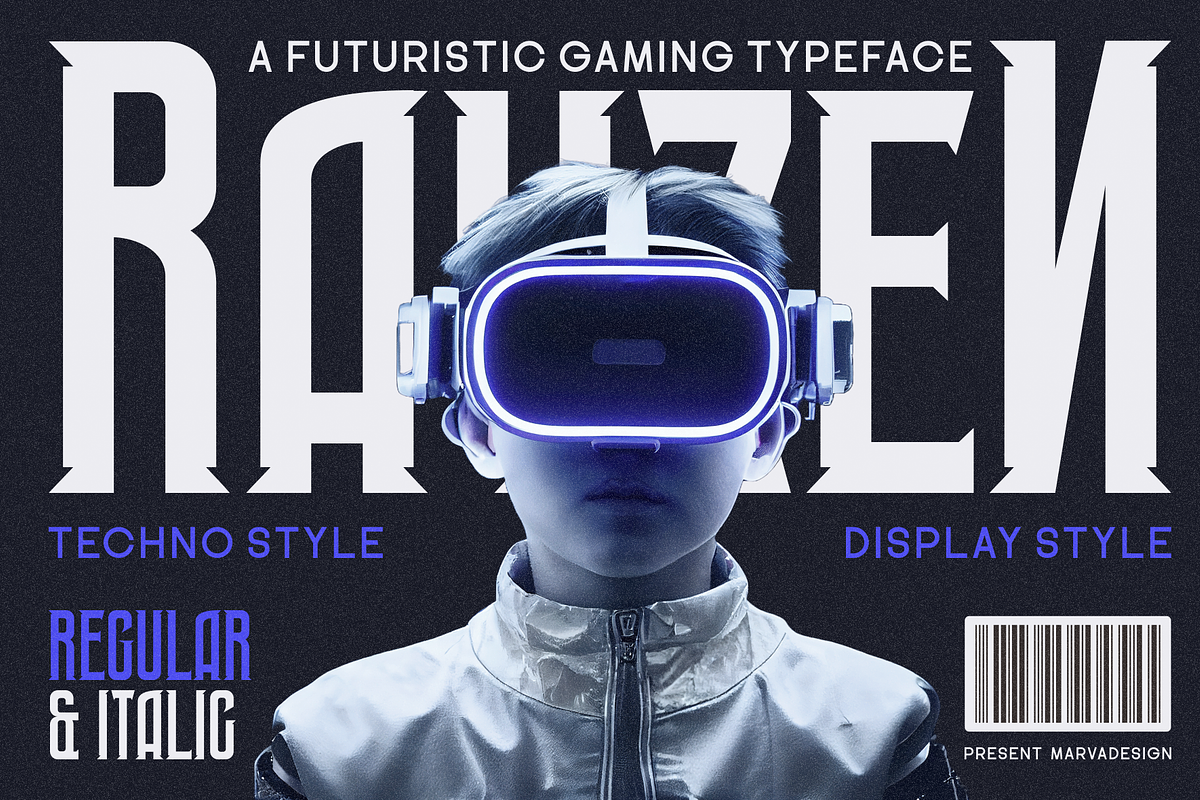 Rayzen - Futuristic Gaming Font, a Serif Font by Marvadesign (Photo 1 of 9)