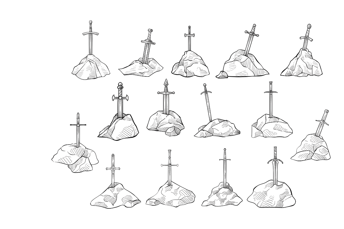 sword in stone handdrawn collection, an Object Graphic by nikagraphic