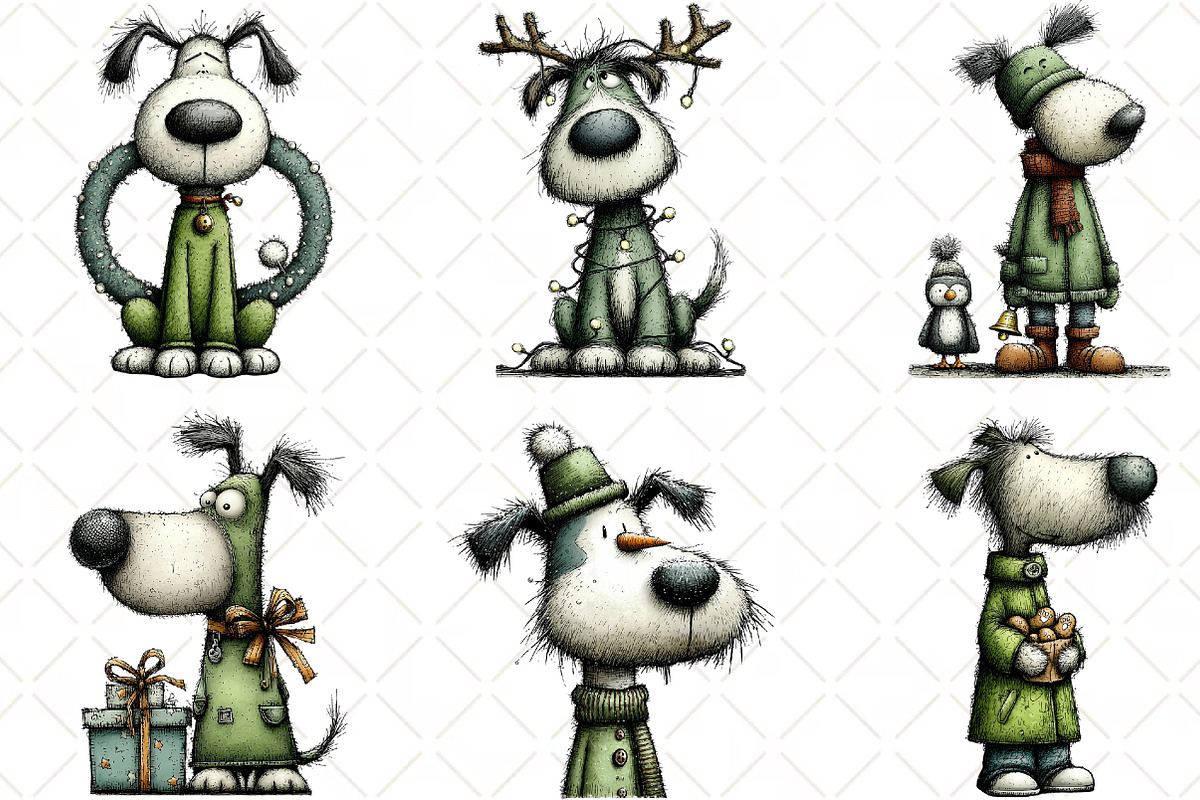 Quirky Christmas Dog Clipart, an Illustration by Black Bird Studio (Photo 2 of 6)
