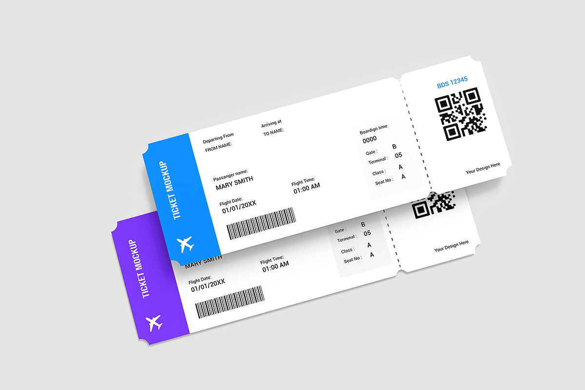 Flight Ticket Mockup Template, a Product Mockup by graphypix (Photo 1 of 4)