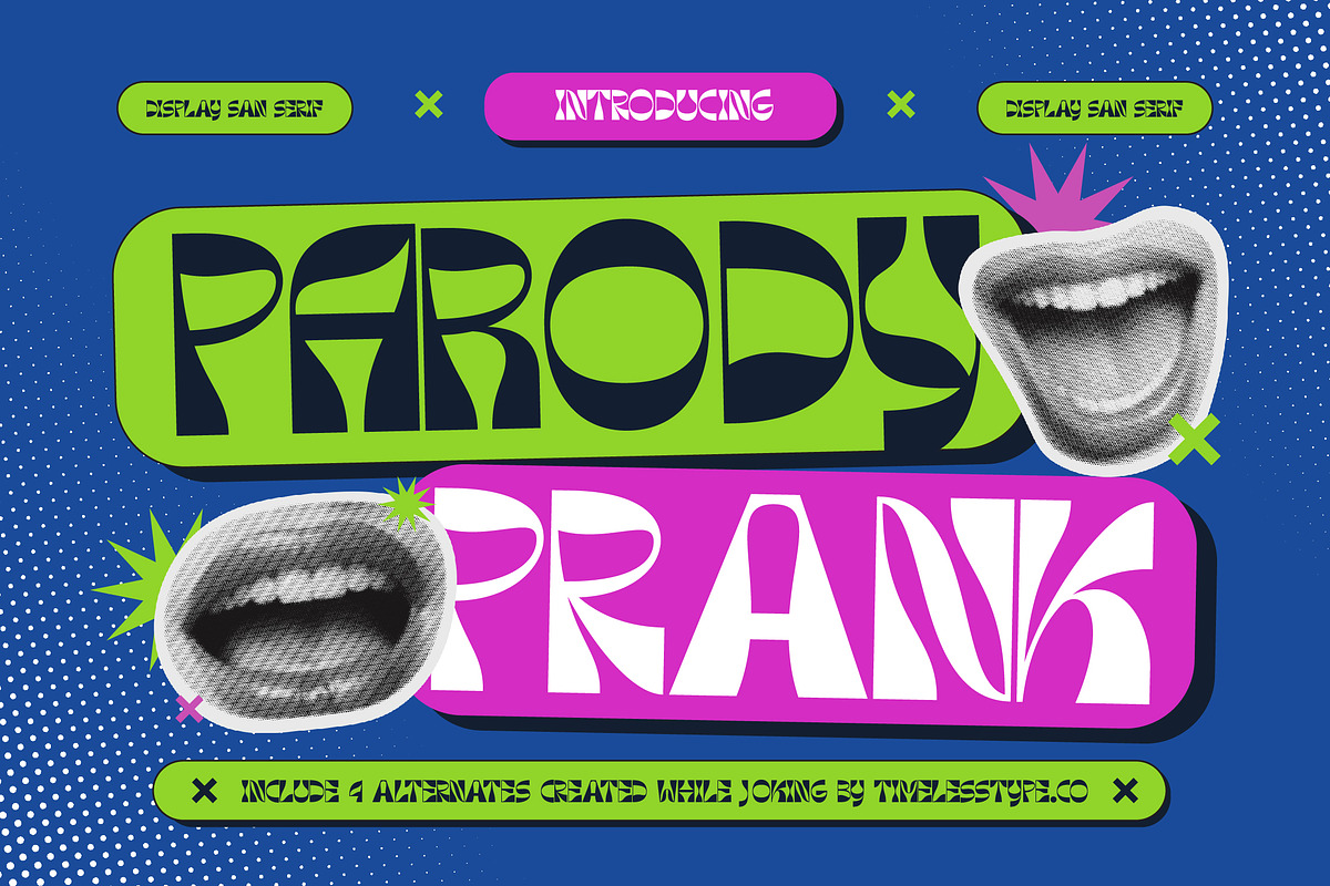 Parody Prank Psychedelic Font, a Serif Font by timelesstype.co (Photo 1 of 20)