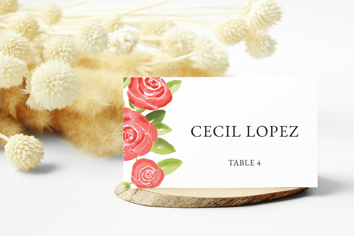 Red Rose Floral Place Cards, an Invitation Template by Beyond Muse (Photo 3 of 3)