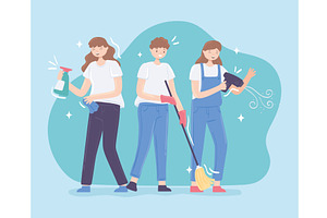 people wiping house, a Person Illustration by studiogstock