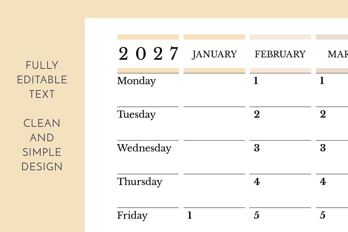 2027 Wall Planner Monday Start L, a Stationery Template by Olga Begak Art & Design (Photo 3 of 4)