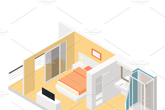 Hotel Room Isometric Detailed Set