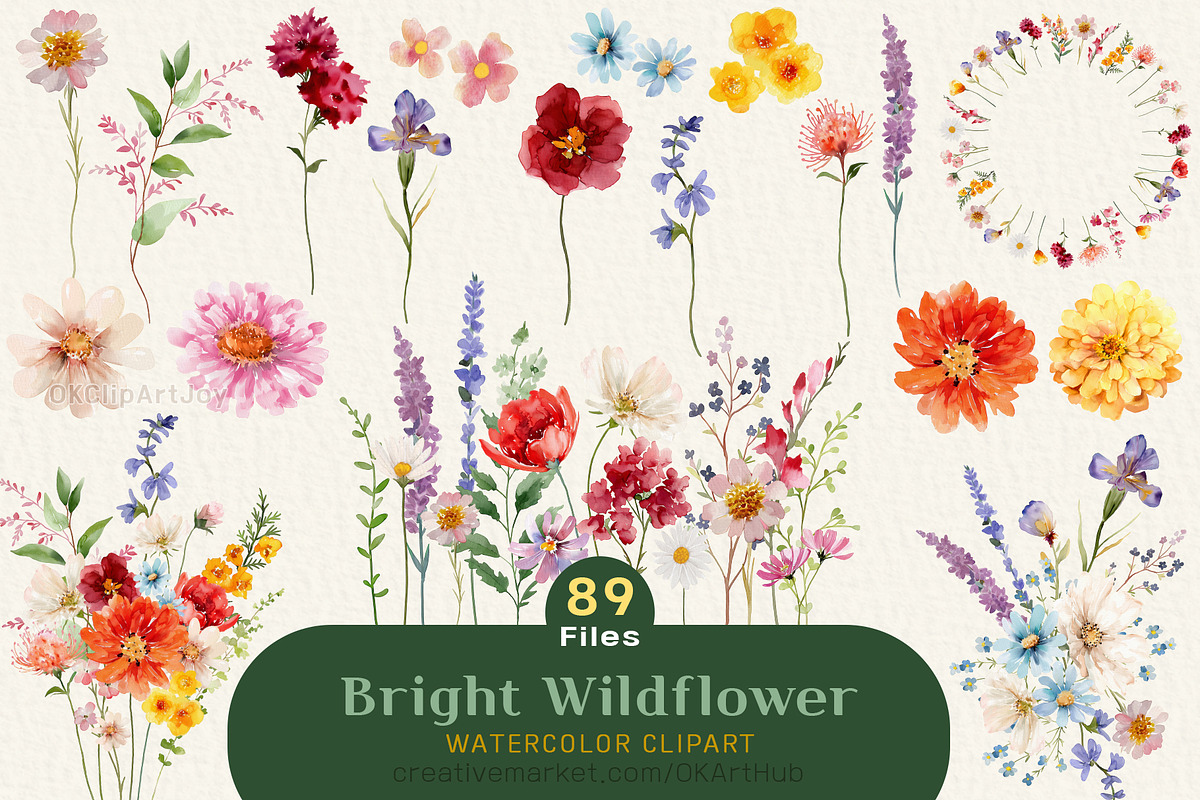 Bright Wildflower Watercolor Clipart, a Decorative Illustration by OKArtHub (Photo 1 of 12)