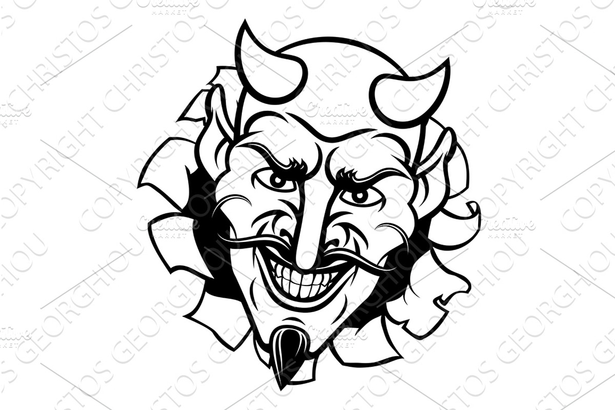 Devil Satan Evil Mascot Cartoon Face, a Person Illustration by Christos Georghiou