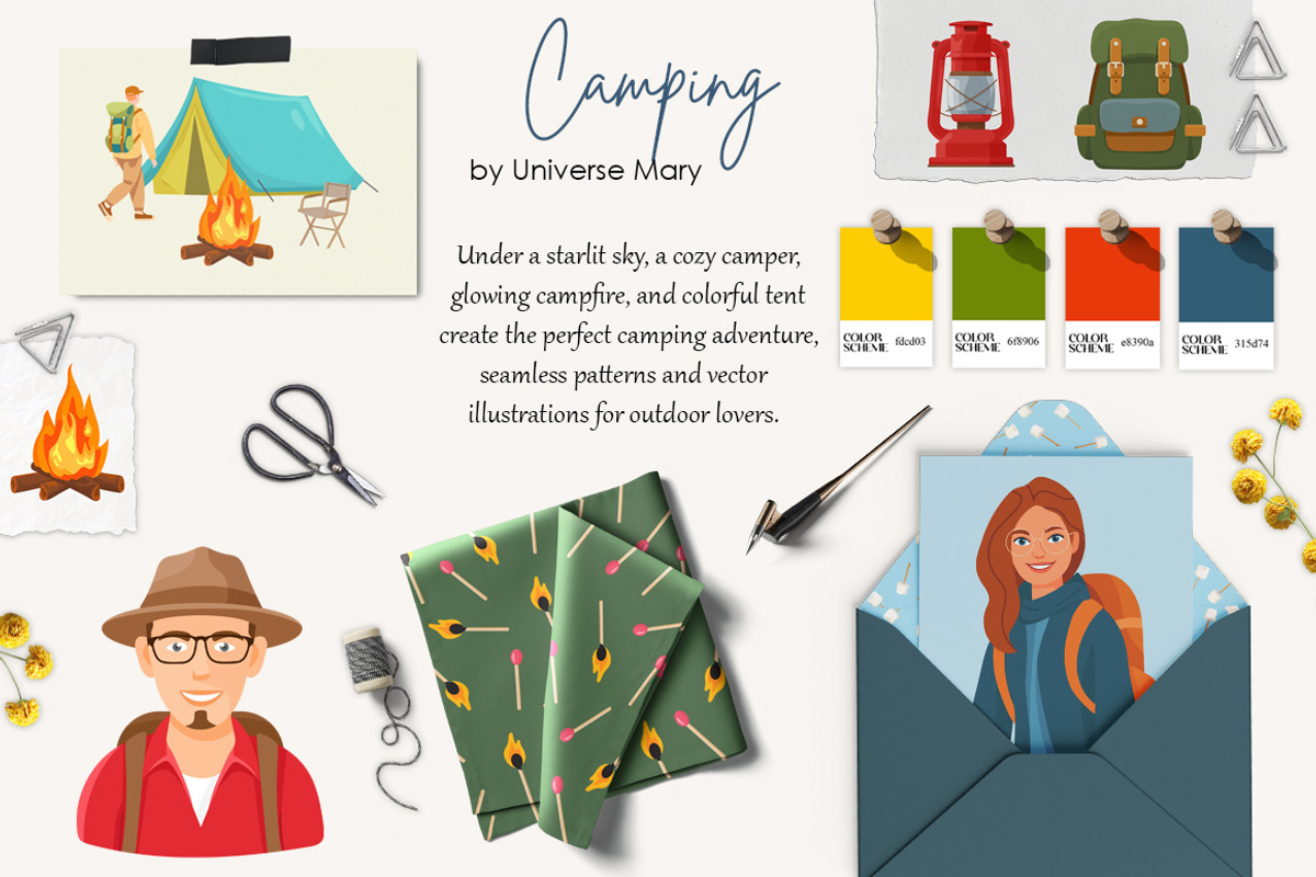 Camping Vector Clipart Set, a Person Illustration by Universe Mary (Photo 2 of 9)