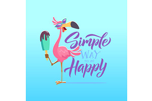 Flamingo. happy bird with ice cream, an Animal Illustration by Onyx