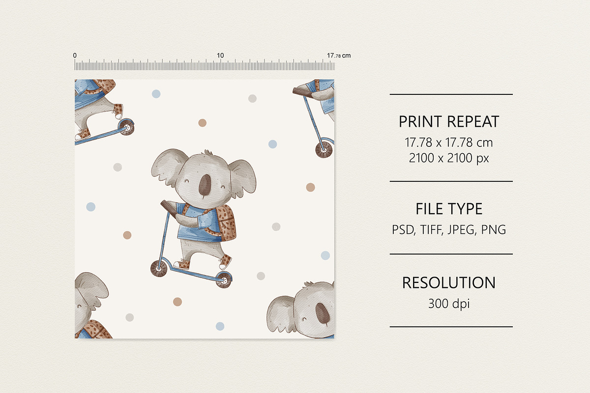 Koala in a blue t-shirt, a Pattern Graphic by Olena Kuznietsova (Photo 4 of 10)