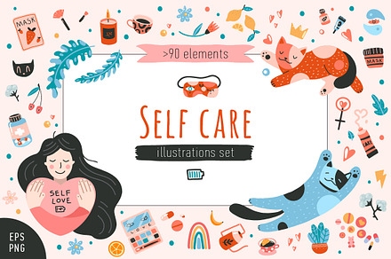 Self care, wellness illustrations