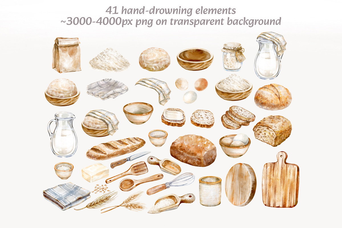 Rustic Bread Watercolor Collection, a Food Illustration by Shabbypie (Photo 2 of 4)