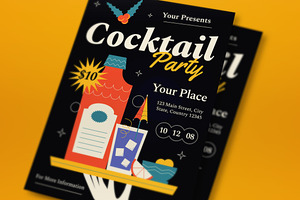 Black Mid Century Cocktail Bar Flyer